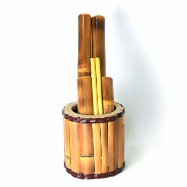 Kit de Bambu Maçaricado com Base 6 peças